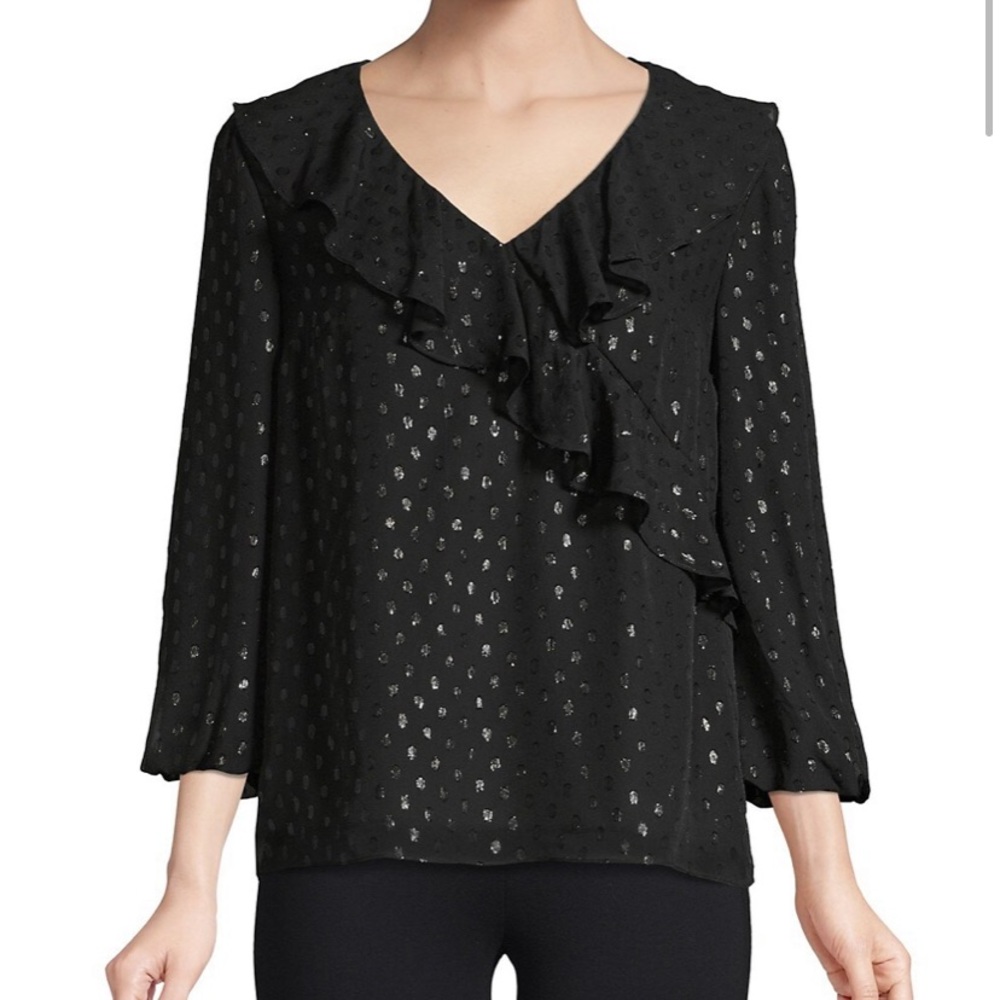 Lilly Pulitzer Olenna Metallic Silk Ruffle Top